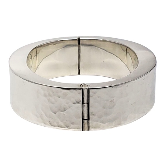 Sterling Silver Hammered Wide Oval Bangle Bracelet #21220 - Picture 8 of 13